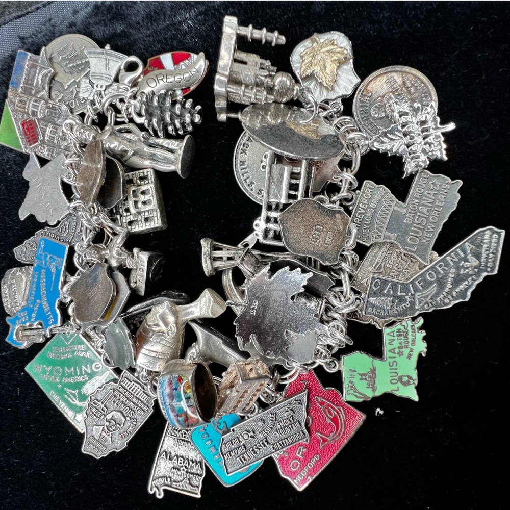 Vintage Travel LOADED Sterling 925 Silver Enamel Foreign & USA Charm Bracelet - Picture 13 of 16